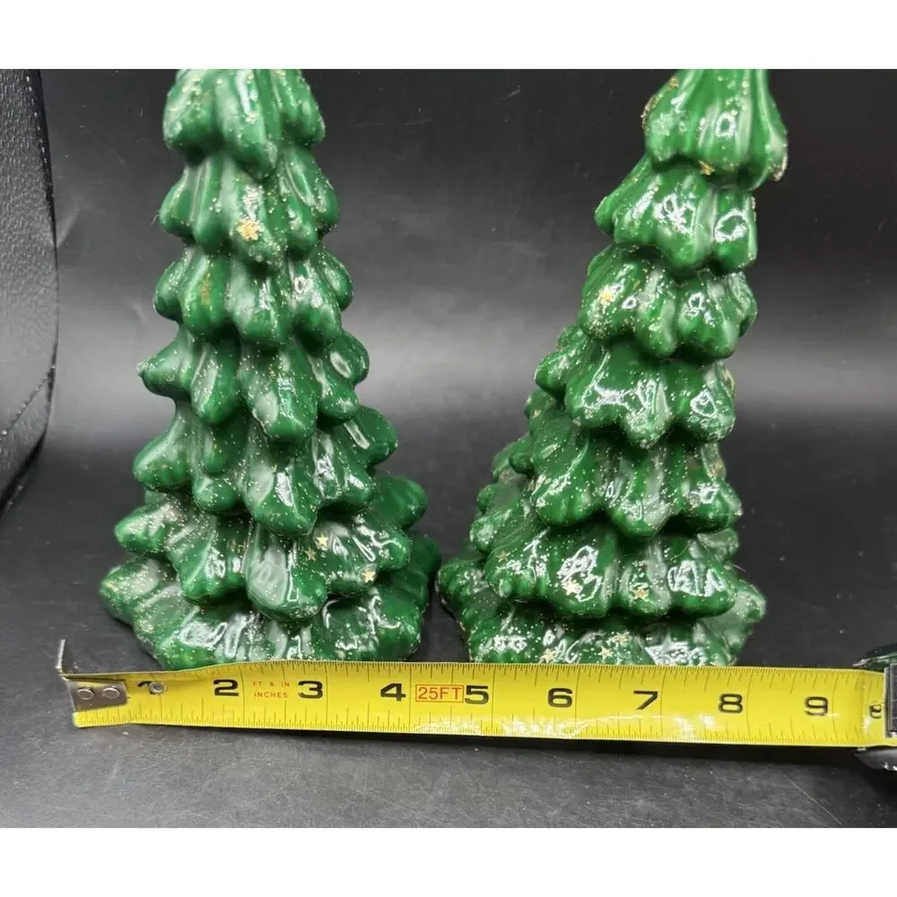 VTG Gurley 2 Green Christmas Tree Candles Gold Stars Holiday Decor 8
